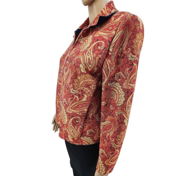 St. John Sport By Marie Gray Paisley Red & Gold Textured Full-Zip Jacket S - Picture 3 of 10
